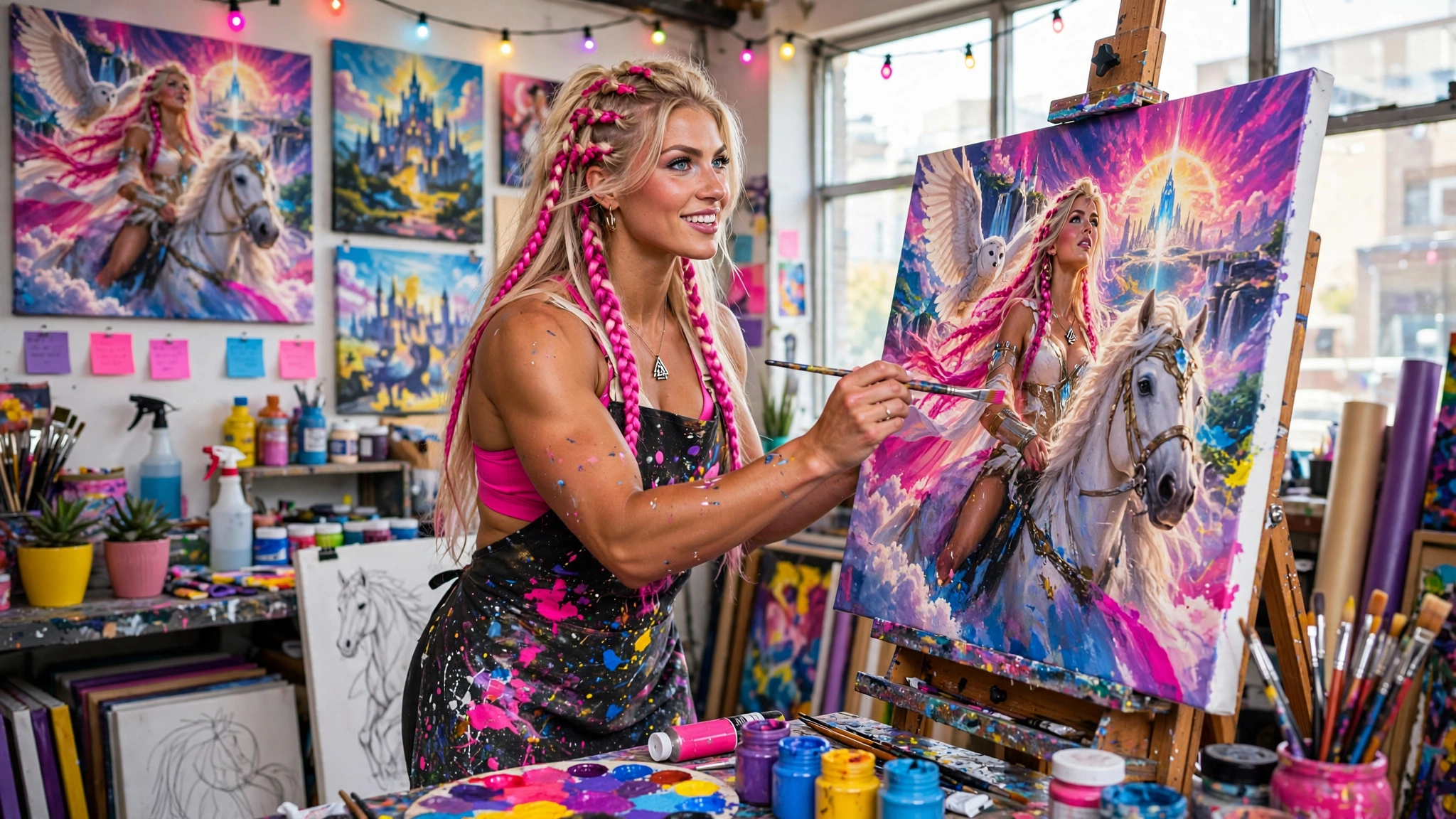 Kita Johnson painting in her studio